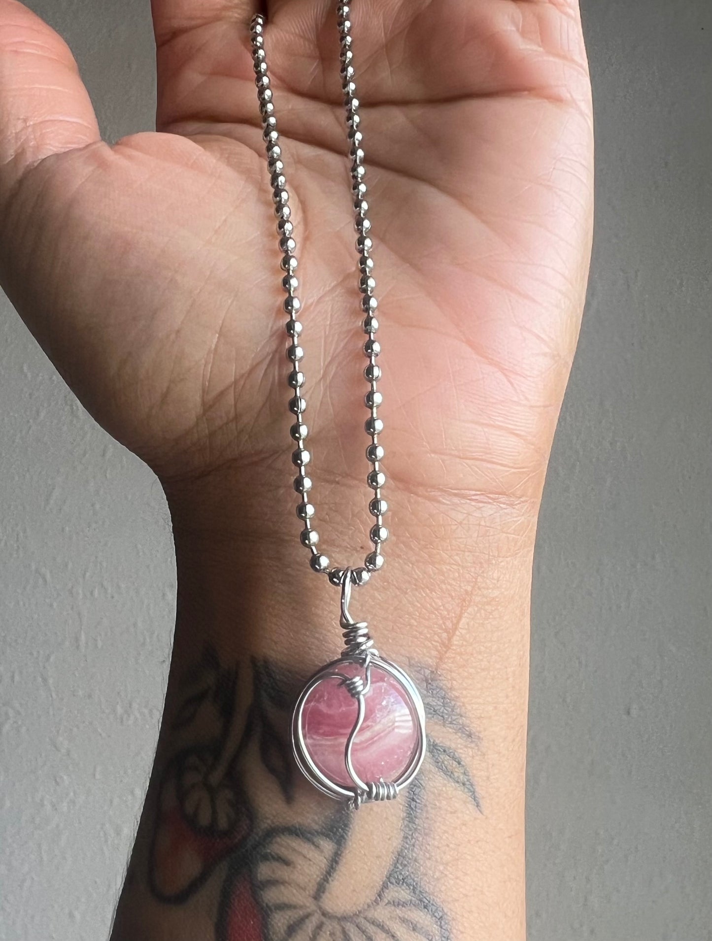 Rhodochrosite Ying Yang Charm