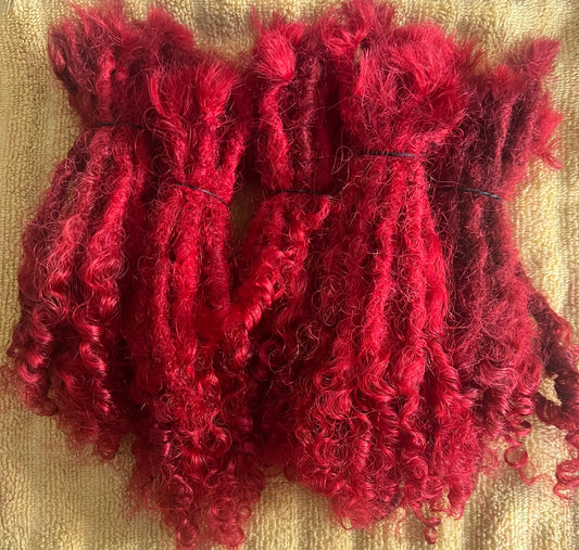 8 in Fire Red Kinki Curl Loc Extensions 100% Human Hair