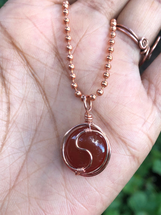 Carnelian Crystal Ying Yang Necklace