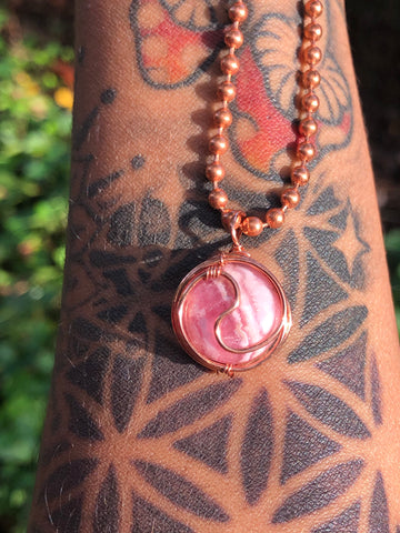 Rhodochrosite Crystal Ying Yang Necklace